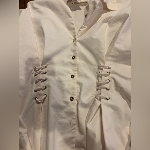 Anthropologie The Tobie Side Cinch Poplin Shirt White Size Large - Picture 5 of 6